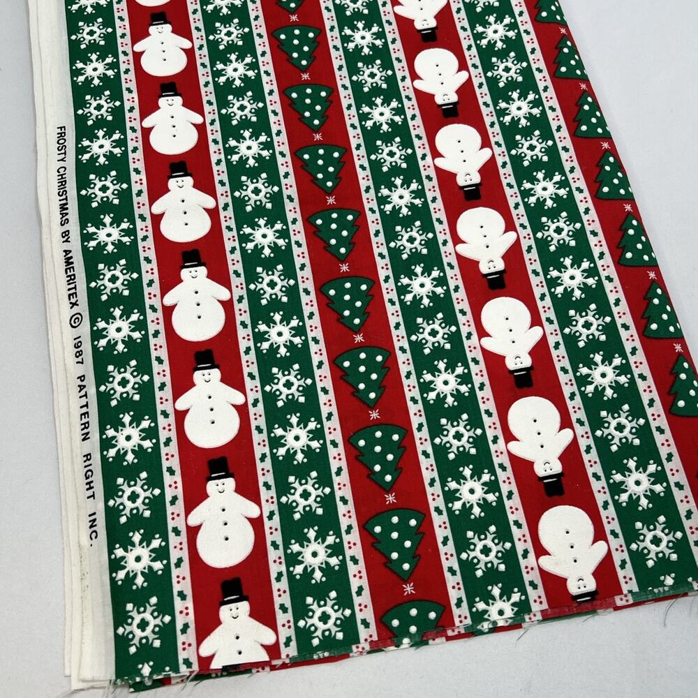 Vintage 1987 Ameritex Frosty Snowman Christmas Cotton Fabric Textured 34.5x44.5”